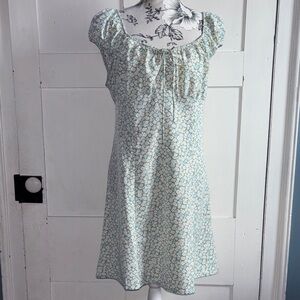 NWOT Levi's Green Pastel Blue White Floral Print Puff Sleeve Midi Dress Size M